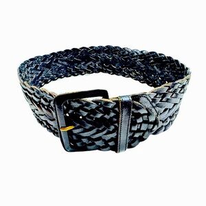 OMEGA | Vintage Wide Black Leather Braided Cinch Belt Boho Western Coastal Beach